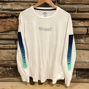 Hollister California White and Blue Long Sleeve Crewneck Tee